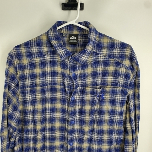 Under Armour Shirt Men's Large Flannel Tradesman Flex Blue Plaid Vented - Picture 3 of 6